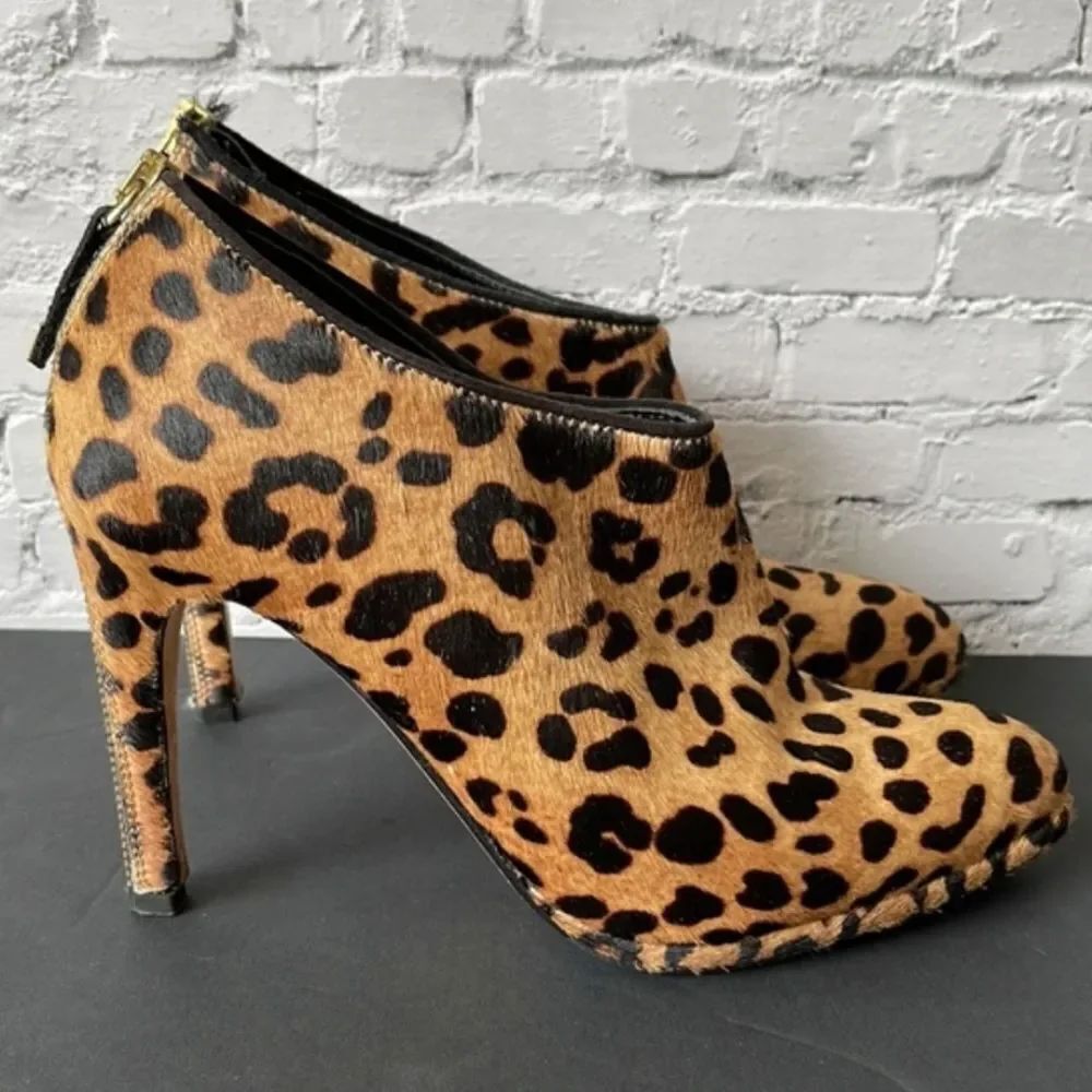 L.K.BENNETT"MIRIAM LEOPARD PRINT POINTED TOE WOMEN"S BACK ZIPPER CLOSURE BOOTIE